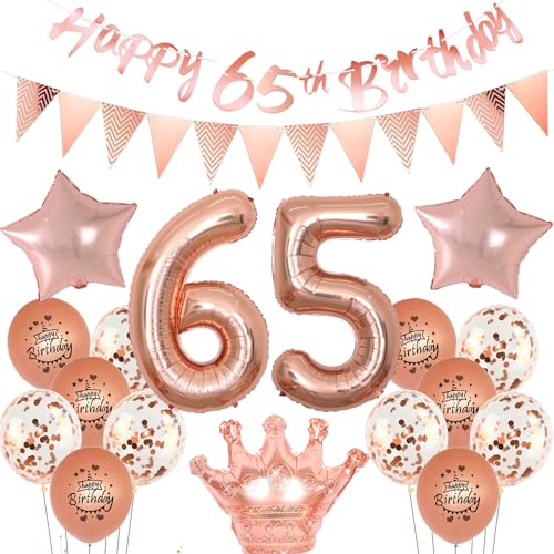 Luftballons 65 Geburtstag Frau dekoration rosegold set,65. Geburtstag Party Deko Frauen happy birthday 65th banner,Rosegold Ballon 65 jahre Frauen mädchen deko,Geburtstagsdeko 65 jahre Frauen von Yishamei