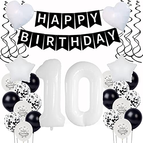 Luftsballon 10. Geburtstag Deko Schwarz Weiß Geburtstagsdeko 10 Jahre Mädchen Junge dekoration 10 Geburtstag Mädchen ballon 10. Geburtstag Party Deko 10 Geburtstag Luftsballon girlande 10 Mädchen von Yishamei