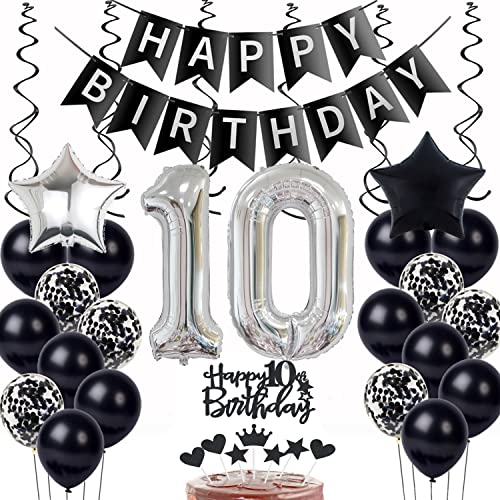 Luftsballon 10. Geburtstag Dekoration Schwarz Silber Geburtstagsdeko 10 Jahre Mädchen tortendeko 10 Geburtstag Mädchen junge ballons 10.Geburtstag Deko Kuchen Deko 10. Geburtstag junge Mädchen von Yishamei