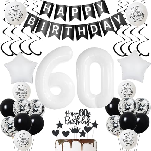 Luftsballon 60. Geburtstag Mann deko Schwarz Weiß Geburtstagsdeko 60 Jahre Frauen Dekoration tortendeko 60 .Geburtstag Frau ballons 60.Geburtstag Deko Kuchen Deko 60. Geburtstag Mann deko von Yishamei