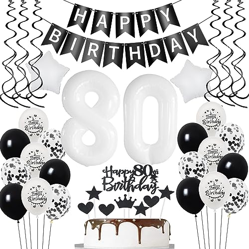 Luftsballon 80. Geburtstag Mann deko Schwarz Weiß Geburtstagsdeko 80 Jahre Frauen Dekoration tortendeko 80 .Geburtstag Frau ballons 80.Geburtstag Deko Kuchen Deko 80. Geburtstag Mann deko von Yishamei