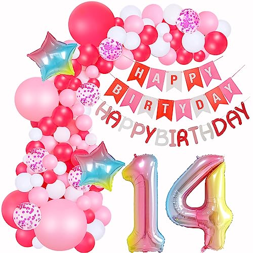 Mädchen 14 Geburtstag Dekoration Deko 14. Geburtstag Ballon Girlande Rosa 14 Geburtstag Mädchen Luftballons Girlande Rosa 14. Geburtstag Mädchen Rosa Deko Rosa Ballons 14 Geburtstag Party Mädchen von Yishamei