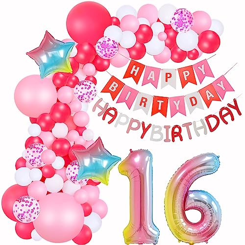 Mädchen 16 Geburtstag Dekoration Deko 16. Geburtstag Ballon Girlande Rosa 16 Geburtstag Mädchen Luftballons Girlande Rosa 16. Geburtstag Mädchen Rosa Deko Rosa Ballons 16 Geburtstag Party Mädchen von Yishamei