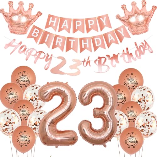 Rosegold Luftballon 23. Geburtstag deko Frauen Rosegold Folienballon 23 jahre Geburtstag dekoration Happy 23th Birthday Girlande deko Frau RoseGold Geburtstagsdeko 23 deko geburtstag 23 jahre Frauen von Yishamei