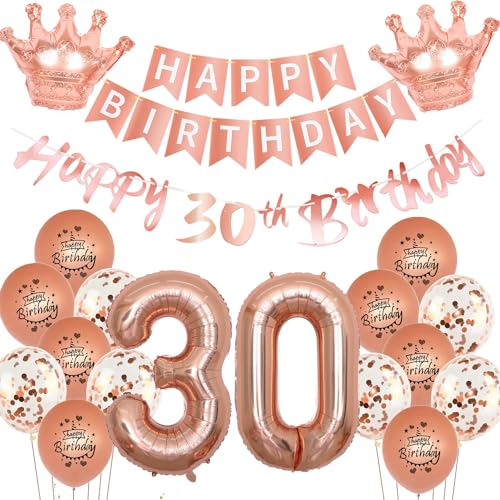 Rosegold Luftballon 30. Geburtstag deko Frauen Rosegold Folienballon 30 jahre Geburtstag dekoration Happy 30th Birthday Girlande deko Frau RoseGold Geburtstagsdeko 30 deko geburtstag 30 jahre Frauen von Yishamei