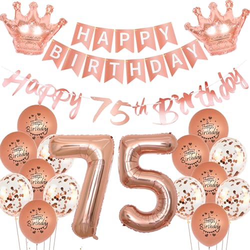 Rosegold Luftballon 75. Geburtstag deko Frauen Rosegold Folienballon 75 jahre Geburtstag dekoration Happy 75th Birthday Girlande deko Frau RoseGold Geburtstagsdeko 75 deko geburtstag 75 jahre Frauen von Yishamei