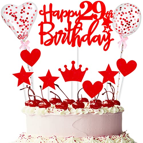 Rot Tortendeko 29 Geburtstag Frau Happy 29th Birthday Tortendeko 29 jahre junge Frauen Mann Kuchendeko 29. Cupcake Topper 29. Geburtstagstorte Topper Rot Cake Topper Deko 29 Geburtstag Kuchenaufsatz von Yishamei