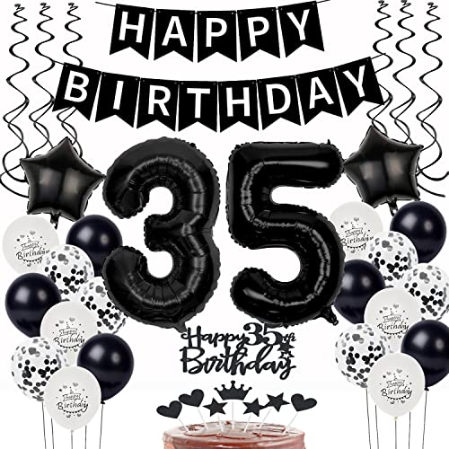 Schwarz Weiß Luftballons 35. Geburtstag Dekoration,Geburtstagsdeko 35 Jahre mann frauen Tortendeko 35 Geburtstag mann Ballons 35. Geburtstag mann Happy Birthday 35 Jahre männer Geburtstag deko 35 von Yishamei