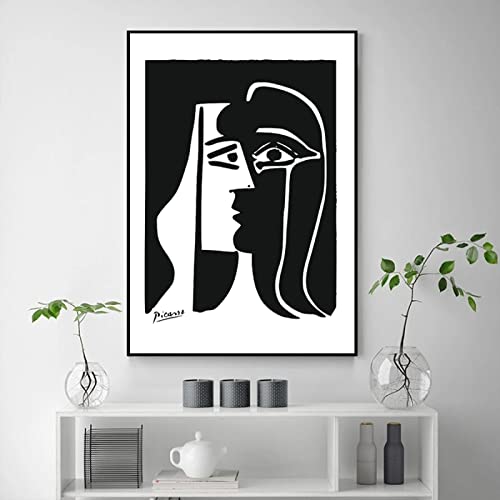 Schwarz Weiß Abstrakte Kunst Kuss Pablo Picasso Bild Leinwand Gemälde Wandkunst Poster und Drucke Wohnzimmer Wohnkultur 40x60cm (16x24in) Rahmenlos von Yishui Art