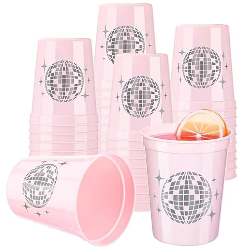 12 Stück Bachelorette Party Tassen, 450 ml Trinkbecher Wiederverwendbare Tassen Party Plastikbecher Disco Party Cups, Bachelorette Party Dekorationen, für Junggesellenabschied Disco Hen Party (Rosa) von Yisscen