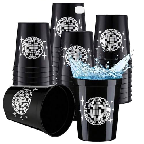 12 Stück Bachelorette Party Tassen, 450 ml Trinkbecher Wiederverwendbare Tassen Party Plastikbecher Disco Party Cups,Bachelorette Party Dekorationen,für Junggesellenabschied Disco Hen Party (Schwarz) von Yisscen