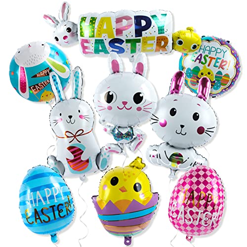 Folienballon Osterhase, 9 Stück Easter Balloons, Ostern Deko Luftballons, Kaninchen Ballon Party Supplies Ballons für Easter Party Dekoration Aluminiumfolien Dekorationen Kaninchen Themed Dekorationen von Yisscen