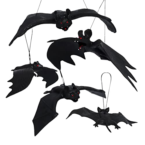 Halloween Bats Dekoration, 5Pcs Hängen Vampir Fledermäuse, Halloween 3D Fledermäuse,Halloween Horror Party,Halloween-Spielzeug Realistische Fledermaus Gruselige,Halloween Party Deko, Partyzubehör Set von Yisscen