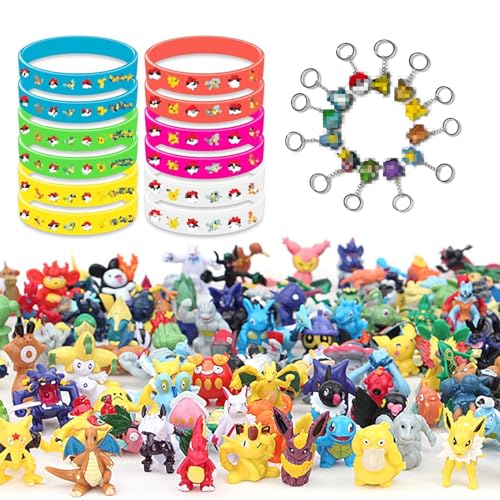 Yisscen Cartoon Spielzeug Mini Set, 24 Stück Cartoon Pearl Minifiguren + 12 Leuchtendes Silikon Armband + 12 Schlüsselanhänger, Party Mitgebsel, Erwachsene Kinder Gastgeschenk Party Dekoration von Yisscen