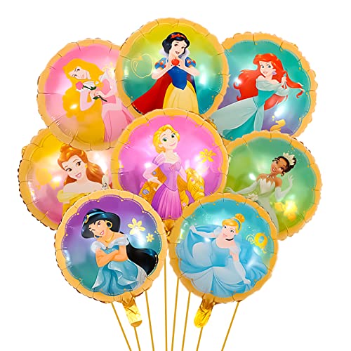 Yisscen Luftballons Geburtstag, 8pcs Prinzessin Geburtstag Deko, Kindergeburtstag Partyzubehör Folienballons Helium Geburtstag Set, Foil Princess Balloons für Babyparty Deko Mädchen Partydekorationen von Yisscen