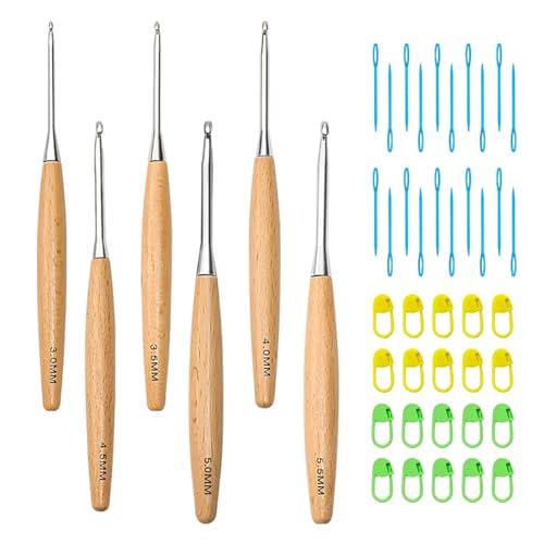 Yitexin Häkelnadel-Set mit Holzgriff, Häkelnadeln für Garn, Häkelnadeln für Arthritische Hände, Stricknadel Häkelset für Anfänger Arthritische Hände Decke (3,5-5,5 mm) von Yitexin