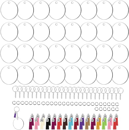 Acryl Schlüsselanhänger, Schlüsselringen und Biegeringen,Schlüsselbund Transparente Rohlinge mit Löchern, 128 Stück(runden) von Yitobici