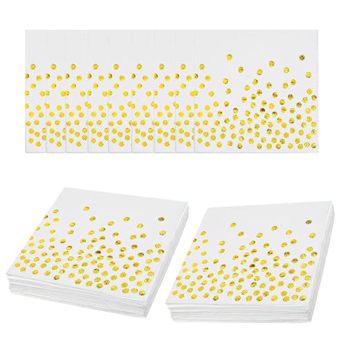 Servietten Gold Dots, 33 x 33cm Goldfolien Punkte,2-lagig Golden Foiled Papierservietten Paper Napkins für Hochzeit Feiertagsfeier,60 Stücke(Gold+Weiß) von Yitobici