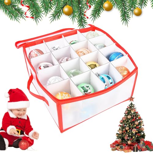 Yiurse Aufbewahrungsbox für Ornamente, Weihnachtskugel mit Reißverschluss, staubdichte Dekorationsboxen mit Trennwänden, weiße Weihnachtsbox für Geschenkpapier von Yiurse