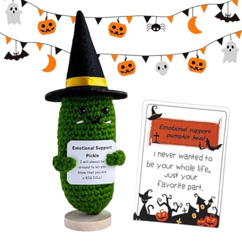 Yiurse Gestrickte positive Puppe, Halloween-Kürbiskopf-Puppe – lustige Häkelpuppe mit inspirierender Karte, niedliche Party-Dekorationen für Kollegen von Yiurse