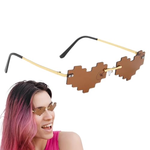 Yiurse Herz-Sonnenbrille, lustige Mosaik-Herz-Sonnenbrille – bunte, randlose Brille mit Schnittkanten, lustige Brille für Abschlussball, Strand, Par , Disco für Erwachsene, Kinder von Yiurse