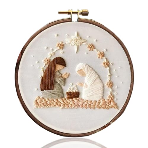 Yiurse Stickerei-Anfänger-Set, Krippen-Bastelsets, Kunst und Handwerk, Heimdekoration, Weihnachts-Stickmuster für Wohnzimmer, Kinderzimmer, Schlafzimmer von Yiurse