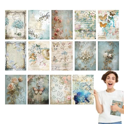 Yiurse Vintage Scrapbooking Kit - Journaling Scrapbooking 3D Butterfly Craft Paper - Aesthetic Paper for Adults Boy Girl, Vintage Paper for Journals Planners Album von Yiurse