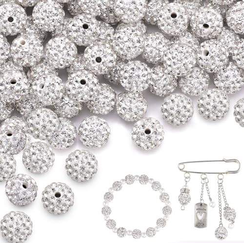 Yixinly 120 Stück 10mm Glitzerperlen zum Auffädeln, Strass Perlen zum Auffädeln Clay Beads, Perlen 10mm mit Loch für Herstellung von Halsketten, Armbändern und Ohrringen und DIY-Dekoration von Yixinly