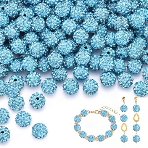 Yixinly 120 Stück 10mm Perlen zum Auffädeln, Strass Perlen zum Auffädeln Clay Beads, Perlen 10mm mit Loch für Herstellung von Halsketten, Armbändern und Ohrringen und DIY-Dekoration (Seeblau) von Yixinly