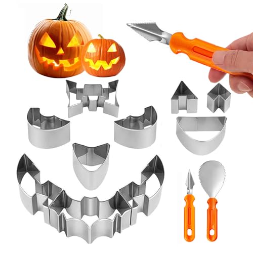 Yixinly Halloween Kürbis Schnitzset, 12 Stück Schnitzwerkzeug Kürbis Pumpkin Carving Set, Halloween Deko Kürbis Kürbis Schnitzset mit Vorlagen Schneide-Werkzeuge zum Aushöhlen von Kürbissen von Yixinly