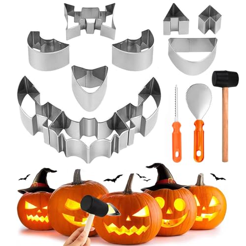 Yixinly Halloween Kürbis Schnitzset, 13 Stück Kürbis Werkzeug Schnitzwerkzeug Kürbis Pumpkin Carving Set, Halloween Deko Kürbis mit Gummihammer, DIY Kürbisschnitzset, Halloween Schnitzwerkzeug von Yixinly