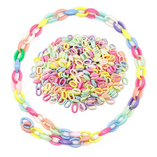 Yixuan Acryl Verbindungsringe Pony Perlen 400pcs 15mm Oval öffnen Verknüpfungsringe Kettenglieder Bastelperlen Bunte Kartenkette Perlen für Schmuckherstellung, DIY Armband Halskette, Kunsthandwerk von Yixuan