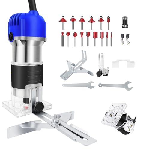 Holzfräse Oberfräse 800 W 4000-27000 U/min, 6 Variable Geschwindigkeiten, Elektrik Kantenfräse Mit 1/4 Fräsen Cuter Mit Spannzange 6-8MM, FARBKÄSTEN von Yiyai