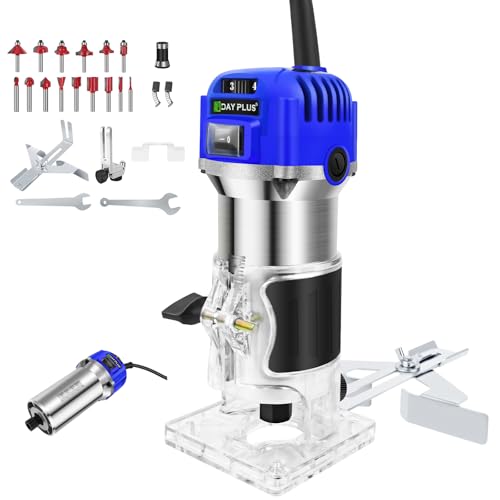 Oberfräse, 800 W Kantenfräse, 4000-27000U/min, 6 Geschwindigkeitsstufen, Klemmen mit 1/4 Zoll (6 mm) und 8 mm, Profi-Laminiergerät mit Zubehör von Yiyai