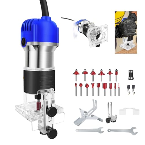 Oberfräse 800 W, Oberfräse mit Tiefen-Feineinstellung inkl. Zirkel, Parallelanschlag, Staubsaugeranschluss, Schablonenführung & Spannzangen | 220V 800W Oberflächenfräse mit 40mm Hubhöhe von Yiyai