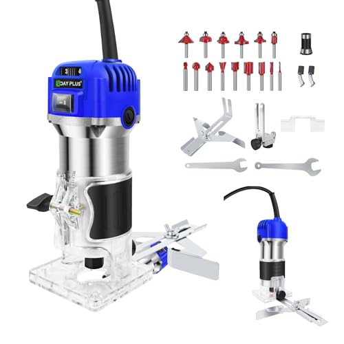 Oberfräse 800W Holzfräse Elektrische, 6-8mm Durchmesser Kantenfräse, 27000 U/min, Electric Holz Einhandfräse Variable Geschwindigkeite. inkl. 15PCS 1/4" Fräsen Cuter Set, für Holzbearbeitung von Yiyai