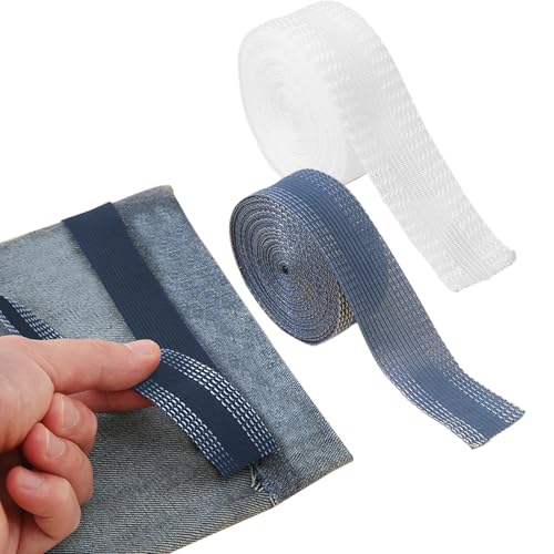 Yiyifor 2 Saumband zum Aufbügeln,10M Saumband zum Aufbügeln Waschbar Hosen Stoff Band,Hosenkante Verkürzen,Saumband Kein Nähen Bügelband,für Hosen,Kleidung,Stoffe (White Blue) von Yiyifor