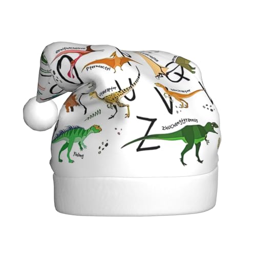 Yiyilong Dekorative Weihnachtsmütze für Erwachsene, Plüsch, stilvoll, mit Dinosaurier-Druck, Uni, Weihnachtsmannmütze für Weihnachtszubehör von Yiyilong