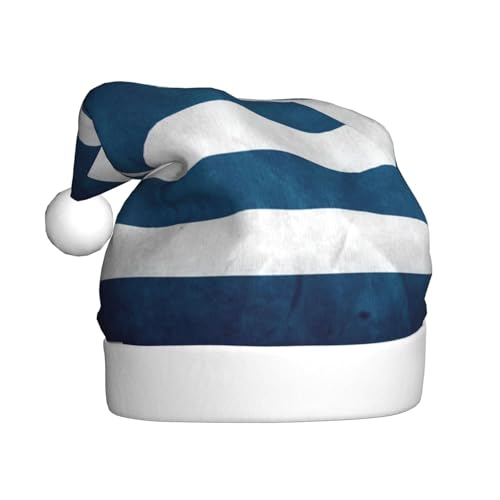 Yiyilong Weihnachtsmütze für Erwachsene, Plüsch, dekorativ, griechische Flagge, bedruckt, Uni, Weihnachtsmannmütze für Weihnachtszubehör von Yiyilong