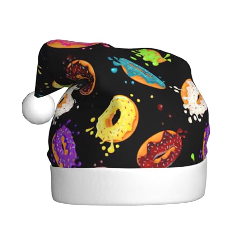 Yiyilong Weihnachtsmütze für Erwachsene, Plüsch, dekorativer Donut-Druck, uni, Weihnachtsmannmütze für Weihnachtsaccessoires von Yiyilong