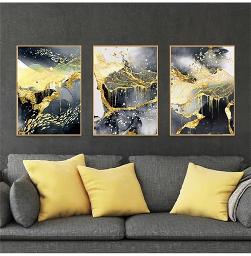 5D Diy Diamond Art Painting Kit 3 Stück Diamant Malerei Bilder Abstraktes Schwarzes Gold Vollbohrer Stickerei Mosaik Malerei Kreuzstich Handwerk Leinwand für Wand Dekorationen Quadrat 40x60 cm D3616 von Yizgrz