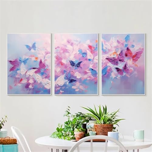 5D Diy Diamond Art Painting Kit 3 Stück Diamant Malerei Bilder Bunter Schmetterling Vollbohrer Stickerei Mosaik Malerei Strass Kreuzstich Handwerk Leinwand für Wand Dekorationen Quadrat 20x30 cm D2815 von Yizgrz