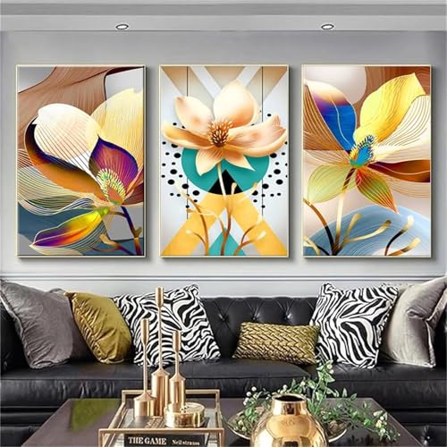 5D Diy Diamond Art Painting Kit 3 Stück Diamant Malerei Bilder Farbige Blütenblätter Vollbohrer Stickerei Mosaik Malerei Kreuzstich Kunst Handwerk Leinwand für Wand Dekorationen Quadrat 80x120 cm 2855 von Yizgrz