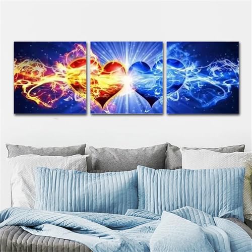 5D Diy Diamond Art Painting Kit 3 Stück Diamant Malerei Bilder Rotes Und Blaues Herz Vollbohrer Stickerei Mosaik Malerei Strass Kreuzstich Handwerk Leinwand für Wand Dekorationen Quadrat 30x30cm D8187 von Yizgrz