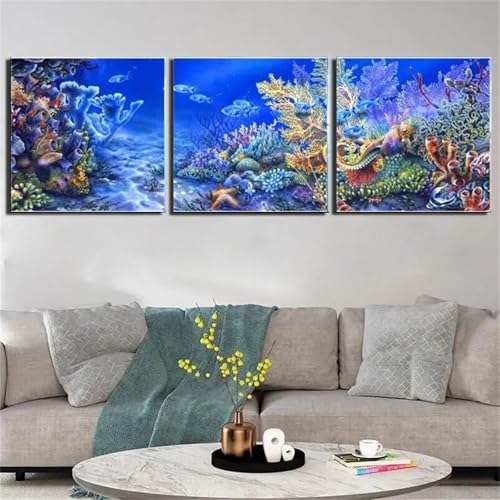 5D Diy Diamond Art Painting Kit 3 Stück Diamant Malerei Bilder Unterwasserkoralle Vollbohrer Stickerei Mosaik Malerei Strass Kreuzstich Handwerk Leinwand für Wand Dekorationen Quadrat 30x30 cm D8170 von Yizgrz