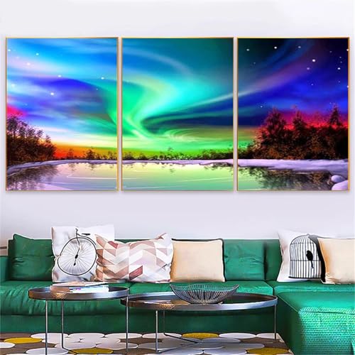 5D Diy Diamond Art Painting Kits 3 Stück Diamant Malerei Bilder Bunte Aurora Vollbohrer Stickerei Mosaik Malerei Strass Kreuzstich Kunst Handwerk Leinwand für Wand Dekorationen Quadrat 20x30 cm D2985 von Yizgrz