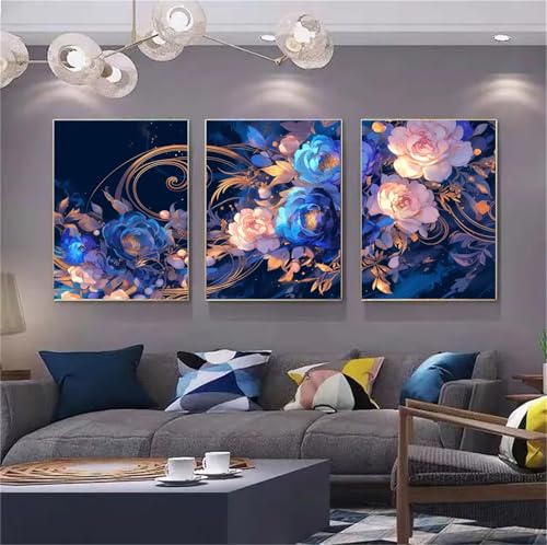 5D Diy Diamond Art Painting Kits 3 Stück Diamant Malerei Bilder Bunte Blumen Vollbohrer Stickerei Mosaik Malerei Strass Kreuzstich Kunst Handwerk Leinwand für Wand Dekorationen Quadrat 20x30 cm D2934 von Yizgrz