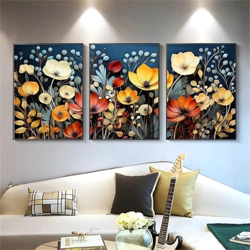 5D Diy Diamond Art Painting Kits 3 Stück Diamant Malerei Bilder Bunte Blumen Vollbohrer Stickerei Mosaik Malerei Strass Kreuzstich Kunst Handwerk Leinwand für Wand Dekorationen Quadrat 20x30 cm D2951 von Yizgrz