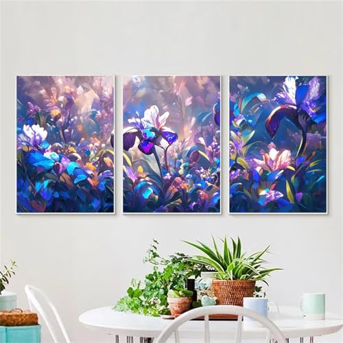 5D Diy Diamond Art Painting Kits 3 Stück Diamant Malerei Bilder Bunte Blumen Vollbohrer Stickerei Mosaik Malerei Strass Kreuzstich Kunst Handwerk Leinwand für Wand Dekorationen Quadrat 60x80 cm D2921 von Yizgrz