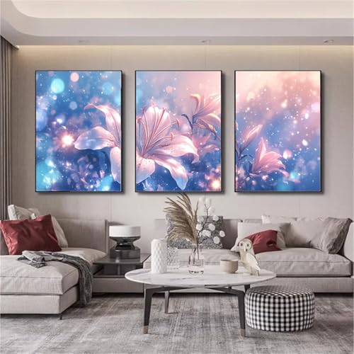 5D Diy Diamond Art Painting Kits 3 Stück Diamant Malerei Bilder Farbe Lilie Vollbohrer Stickerei Mosaik Malerei Strass Kreuzstich Kunst Handwerk Leinwand für Wand Dekorationen Quadrat 80x120 cm D2804 von Yizgrz